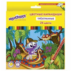 Карандаши цветные Юнландия "Юнландик Детектив", 24 цвета, трехгранные, заточенные