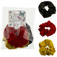 Резинки для волос Lukky текстильные, атлас, 3 шт: черная, желтая, красная (Т19598)