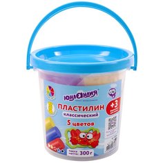 Пластилин Юнландия в ведерке, Подводный мир, 5 цветов, 300 г, 3 формочки, высшее качество (105860)