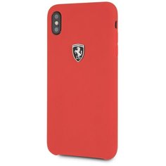 Чехол Ferrari для iPhone XS Max Silicone rubber Silver logo Hard Red