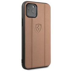 Чехол Ferrari для iPhone 11 Pro Stamped logo Embossed lines Hard Leather Camel