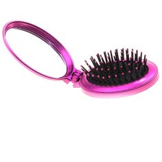 Расческа массажная складная с зеркалом овальная розовая Royal Rose