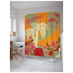 Штора (занавеска) для ванной JoyArty "Гавайи вас ждут" из ткани, 180х200 см с крючками