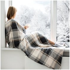 Плед Клетка сливки-серый, 220х200 Артпостель