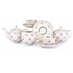 Сервиз чайный. Дулёвский фарфоровый завод. Форма Тюльпан. Рисунок Розовый мотив. 15 предметов.