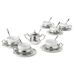 Чайный сервиз на 6 персон Stradivari с отделкой под серебро Chinelli Gamma GA2207500AL Металл, фарфор