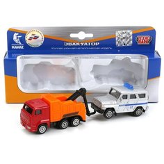 Набор машин Технопарк металлические, Камаз Эвакуатор 7,5 см, УАЗ хантер 7,5 см (SB-17-46+UAZ-WB)