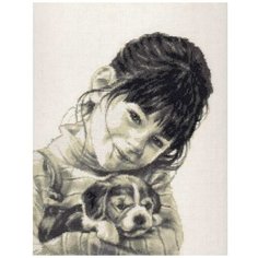 11.003 Набор для вышивания Палитра Девочка со щенком, 26х31 см