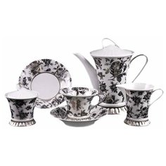 Чайный сервиз на 6 персон 15 предметов Leander "Светлана /Черная роза /отводка платина" / 158550