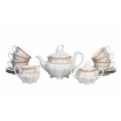 Чайный сервиз на 6 персон 15 предметов Cmielow "Болеро /Лента розовая /золото" / 150829