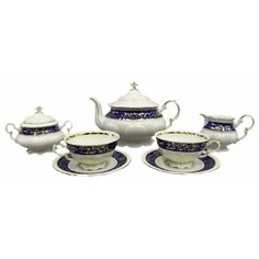 Чайный сервиз на 6 персон 15 предметов (200 мл) Leander "Соната /Синяя полоса с золотым узором" / 085513