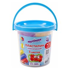 Пластилин 5 цветов Юнландия "Подводный мир", 300г, 3 формочки, в ведерке, 4 уп. (105860)