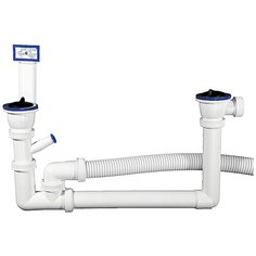 Зубр Сифон Зубр "Мастер" колбовый для двухместной мойки, выпуск - Нержавеющая чашка, перелив, отвод для стиральной машины 51867-2