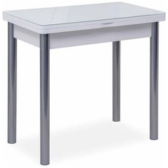 Стол кухонный раскладной Мюнхен-1 белый, стекло белое, эко-кожа крокодил Кубика