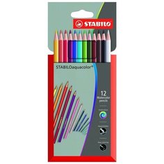 Карандаши акварельные 12 цветов Stabilo Aquacolor (L=175мм, D=7мм, d=2.8мм, 6гр) (1612/77-03)