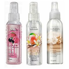 AVON Naturals Набор спреев для тела 3*100 мл (Спрей для тела "Малина и черная смородина"+ Спрей для тела "Белый персик и ванильная орхидея"+ Спрей для тела "Ваниль и сандаловое дерево") без коробки