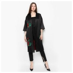 SEANNA Пальто-кимоно из черного атласа с вышивкой "Розы" 42-48 р-р