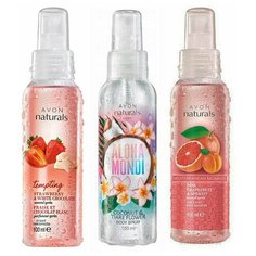 AVON Naturals Набор спреев для тела 3*100 мл ( Спрей для тела "Кокос и цветок тиаре"+ Спрей для тела "Клубника и белый шоколад"+ Спрей для тела "Розовый грейпфрут и абрикос" ) без коробки