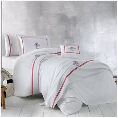 Комплект постельного белья Tivolyo home NAVY с вышивкой белый