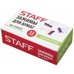 STAFF Зажимы для бумаг 25мм (225157/226252) (12 шт.) триколор