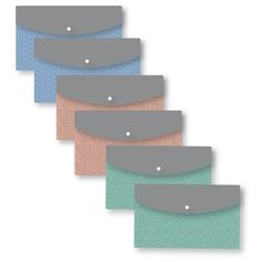 Attache Папка-конверт пластиковая на кнопке Fleur A5 180 мкм, 6 шт красный/синий/зеленый