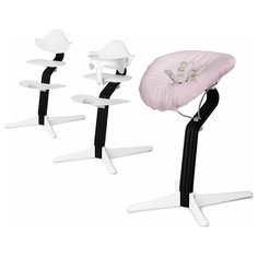 Детский стульчик Evomove Nomi от 0 мес до 12 лет с черным основанием (комплект) белый; текстиль - розовая пудра