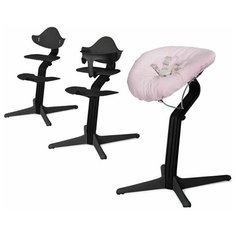 Детский стульчик Evomove Nomi от 0 мес до 12 лет с черным основанием (комплект) черный; текстиль - розовая пудра