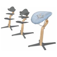 Детский стульчик Evomove Nomi от 0 мес до 12 лет с белым основанием (комплект) серый; текстиль - лазурь