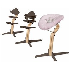 Детский стульчик Evomove Nomi от 0 мес до 12 лет с белым основанием (комплект) кофе; текстиль - розовая пудра