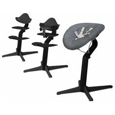 Детский стульчик Evomove Nomi от 0 мес до 12 лет с черным основанием (комплект) черный; текстиль - серый меланж