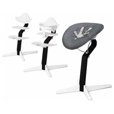 Детский стульчик Evomove Nomi от 0 мес до 12 лет с черным основанием (комплект) белый; текстиль - серый меланж