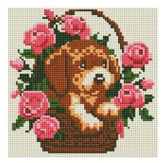 Алмазная мозаика на холсте 20х20 см Белоснежка 463-ST-PS Щенок в корзинке