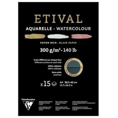Альбом для акварели 15л., А3, на склейке Clairefontaine "Etival", 300г/м2, торшон,холод.пресс.,черн.