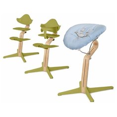 Детский стульчик Evomove Nomi от 0 мес до 12 лет с белым основанием (комплект) лайм; текстиль - лазурь