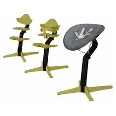 Детский стульчик Evomove Nomi от 0 мес до 12 лет с черным основанием (комплект) лайм; текстиль - серый меланж