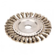 Щетка для УШМ, 150 мм, "Плоская", крученая нержавеющая проволока 0,5мм, посадка 22,2 мм// Denzel
