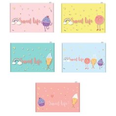 Attache SELECTION Папка-конверт на молнии Sweet life А5, пластик 200 мкм, 5 штук ассорти