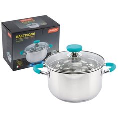 Кастрюля нержав. "PERFETTO" 1,8 Л стекл. Крышка, D=16 СМ, ручки сталь + силикон "MALLONY"