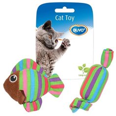 Игрушка для кошек DUVO+ мягкая с кошачьей мятой "Рыбка и конфетка", мультиколор, 8.5х8х2,8см