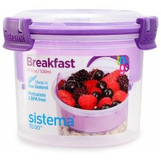 Контейнер круглый двухуровневый с ложкой TO-GO, Sistema, 530 мл