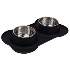 Миска двойная с силиконовым основанием с присосками для животных STEFAN, размер L, 2х800мл, черная, WF29909 / Миска для собаки / Миска двойная / Коврик под миску /