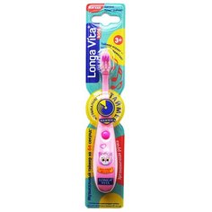 Зубная щетка детская Longa Vita "Забавные зверята", с музыкальным таймером, 3-6 лет, цвет: розовый
