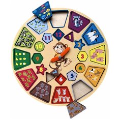 Развивающая деревянная игрушка "Часики с животными. Изучаем время и учимся считать" Сибирские игрушки