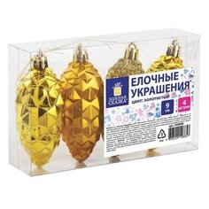 Украшения елочные ЗОЛОТАЯ СКАЗКА "Шишки", НАБОР 4 шт., пластик, 9 см, цвет золотистый, 590898