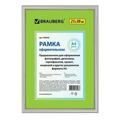 Рамка 21х30 см, пластик, багет 12 мм, BRAUBERG "HIT2", серебро, стекло, 390946