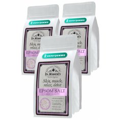 Чистая Английская соль для ванн Epsom, 6 кг (набор 3 пакета по 2 кг.) Dr.Minerals