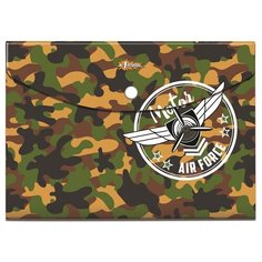 №1 School Папка-конверт на кнопке Military А5, пластик хаки