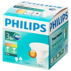 Лампа светодиодная Philips (3Вт, GU5.3, спот) теплый белый, 1шт.