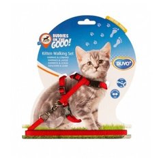 Шлейка с поводком для котят, DUVO+ красная, 15-25см/8мм-125см (Бельгия)