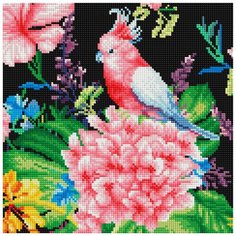 Алмазная мозаика на подрамнике ТМ Белоснежка "Розовый какаду", 30X30 см.